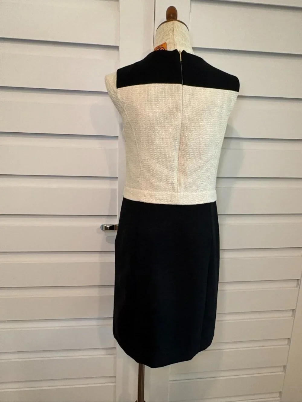 Tory Burch Natasha Black Ivory Textured Wool Blend Work Office Dress Size 6